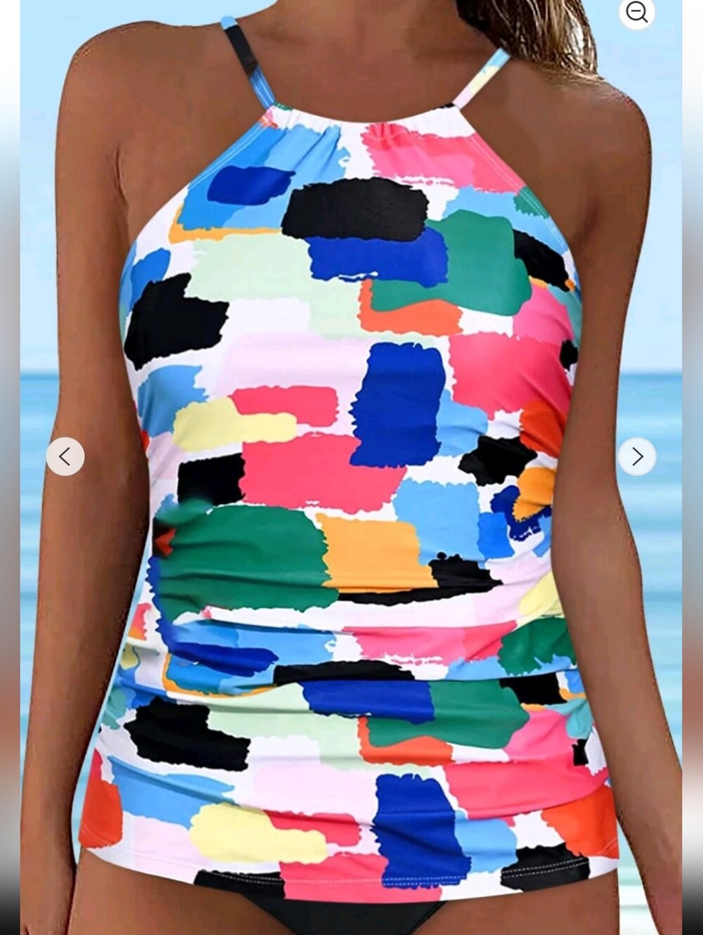 Multi-Color Brushstroke Tankini Swim Top
